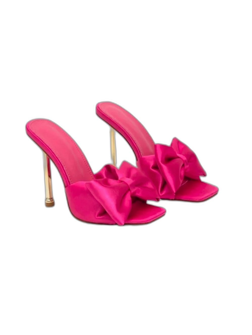 Hot Pink Satin Bow Stiletto Mules